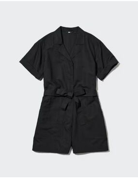Uniqlo Black Short-Sleeve Jumpsuit linen blend medium
